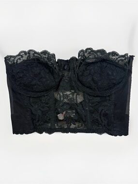 VTG Smoothie Fleur de Lace Strapless Bustier Corset Top Women 36D Black Festival